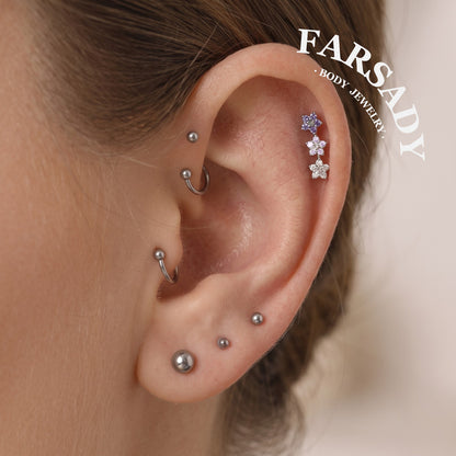 Triple Bloom - F136 Titanium Internally Threaded Stud / Fits Cartilage Helix Tragus Lobe Nostril Piercing