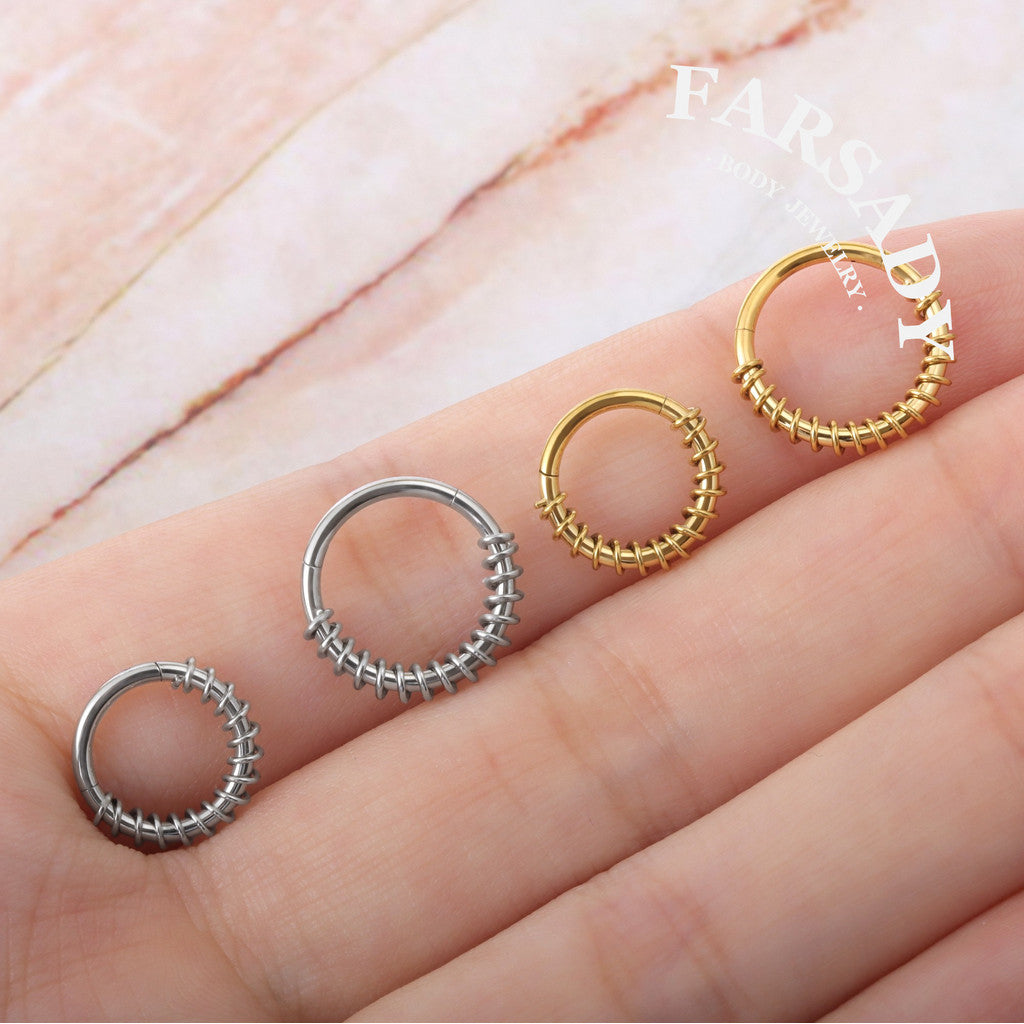 Coil Loop - CZ Hinged Clicker Hoop / Fits 16G Septum Ring Helix Conch Cartilage Earring