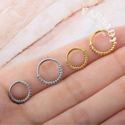 Coil Loop - CZ Hinged Clicker Hoop / Fits 16G Septum Ring Helix Conch Cartilage Earring