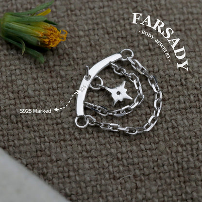 North Star Linkage - Sterling Silver Push In Stud / Fits Cartilage Helix Tragus Lobe Earring