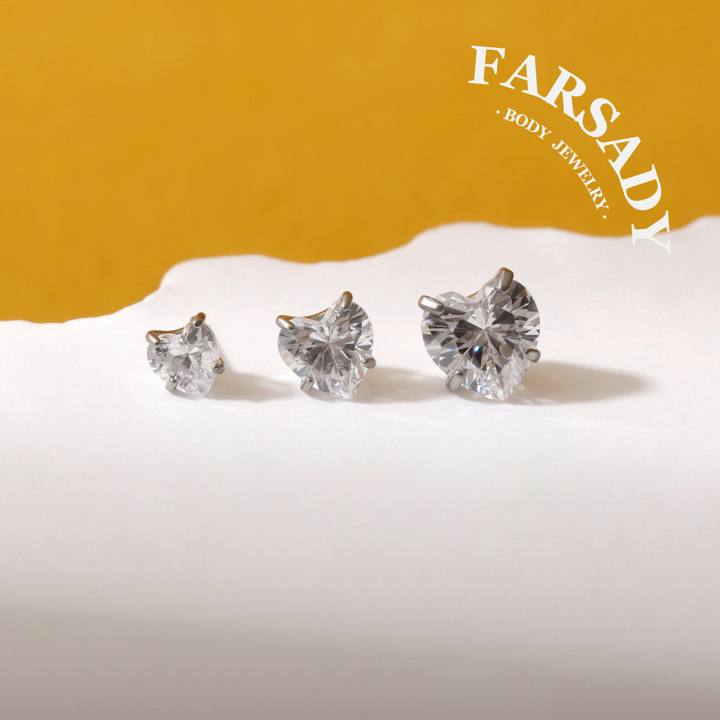 Heart Zircon - F136 Titanium Colorful CZ Replacement Tops / Fits Threadless Ear Studs