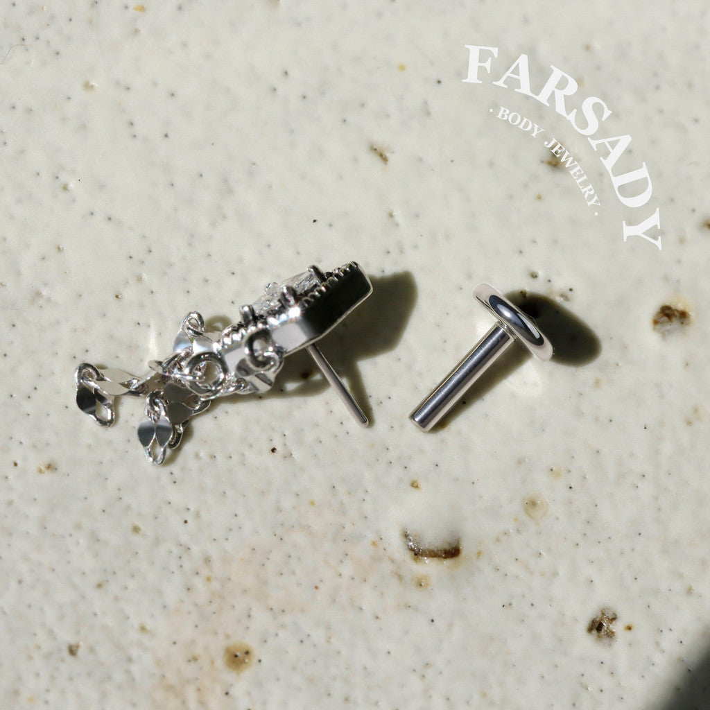 Obsidian Tassel - 925 Silver Threadless Stud / Fits Cartilage Helix Tragus Lobe Piercing