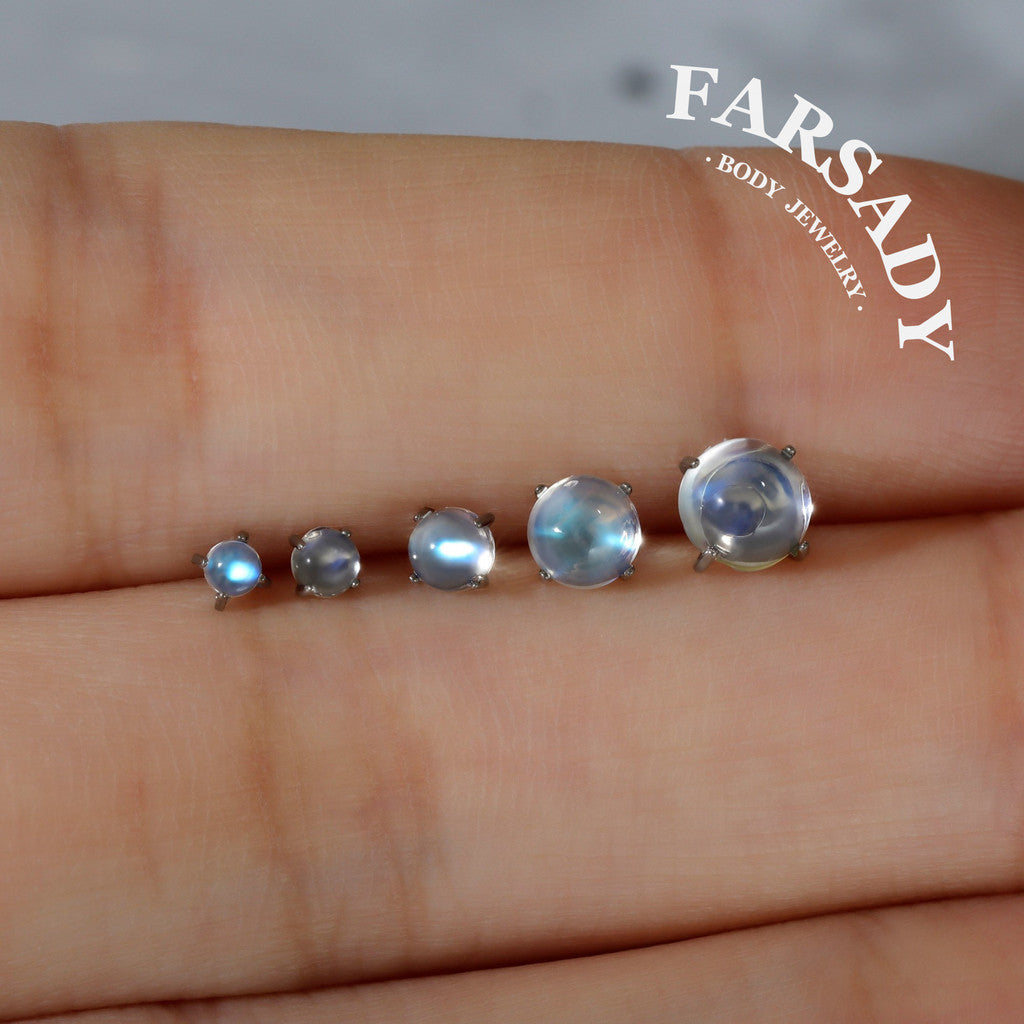Selene Orb - F136 Titanium Natural Moonstone Replacement Tops / Fits Internal Thread Ear Studs