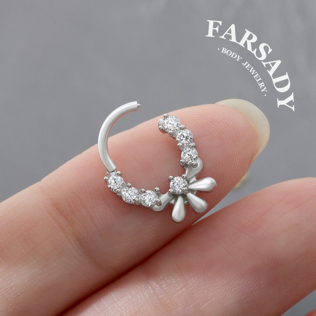 Petal Halo - 316L Hinged Clicker Hoop / Fits 16G Septum Ring Helix Conch Cartilage Earring