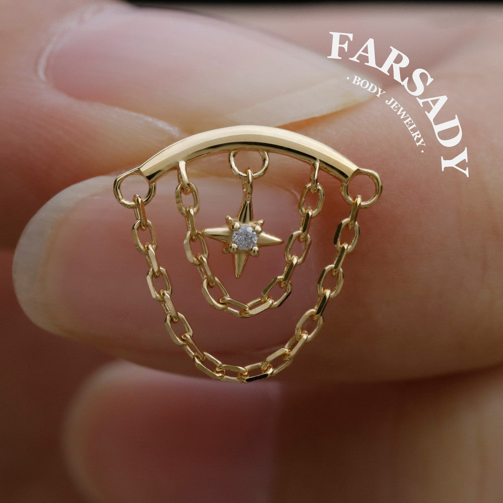 North Star Linkage - Sterling Silver Push In Stud / Fits Cartilage Helix Tragus Lobe Earring