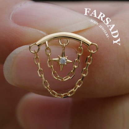 North Star Linkage - Sterling Silver Push In Stud / Fits Cartilage Helix Tragus Lobe Earring