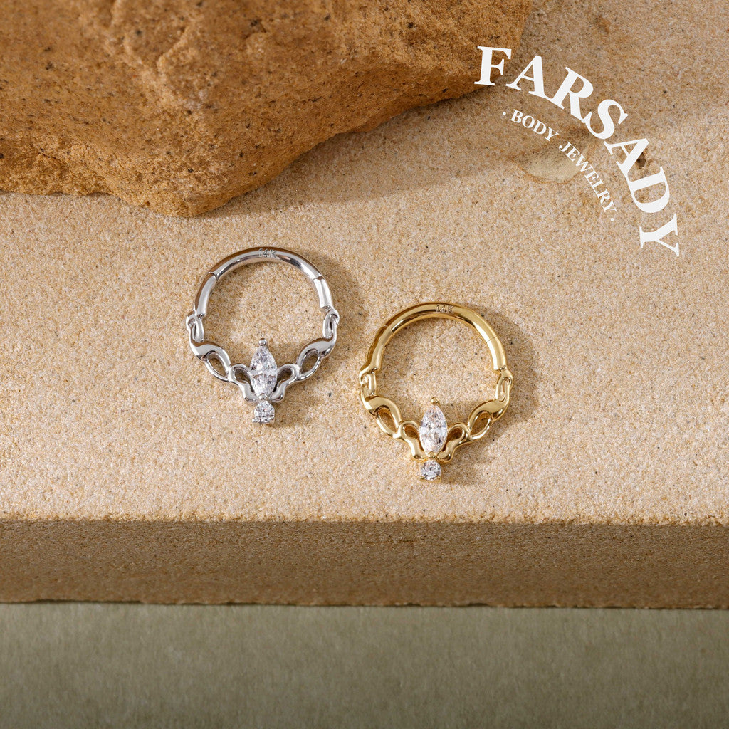 Ivy Halo - Solid 14K Gold Hinged Clicker Hoop / Fits 16G Septum Ring Helix Conch Cartilage Earring