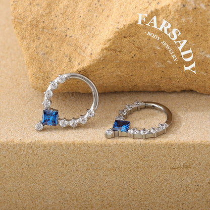 Sapphire Drop - F136 Titanium Hinged Clicker Hoop / Fits 16G Septum Ring Helix Conch Cartilage Earring