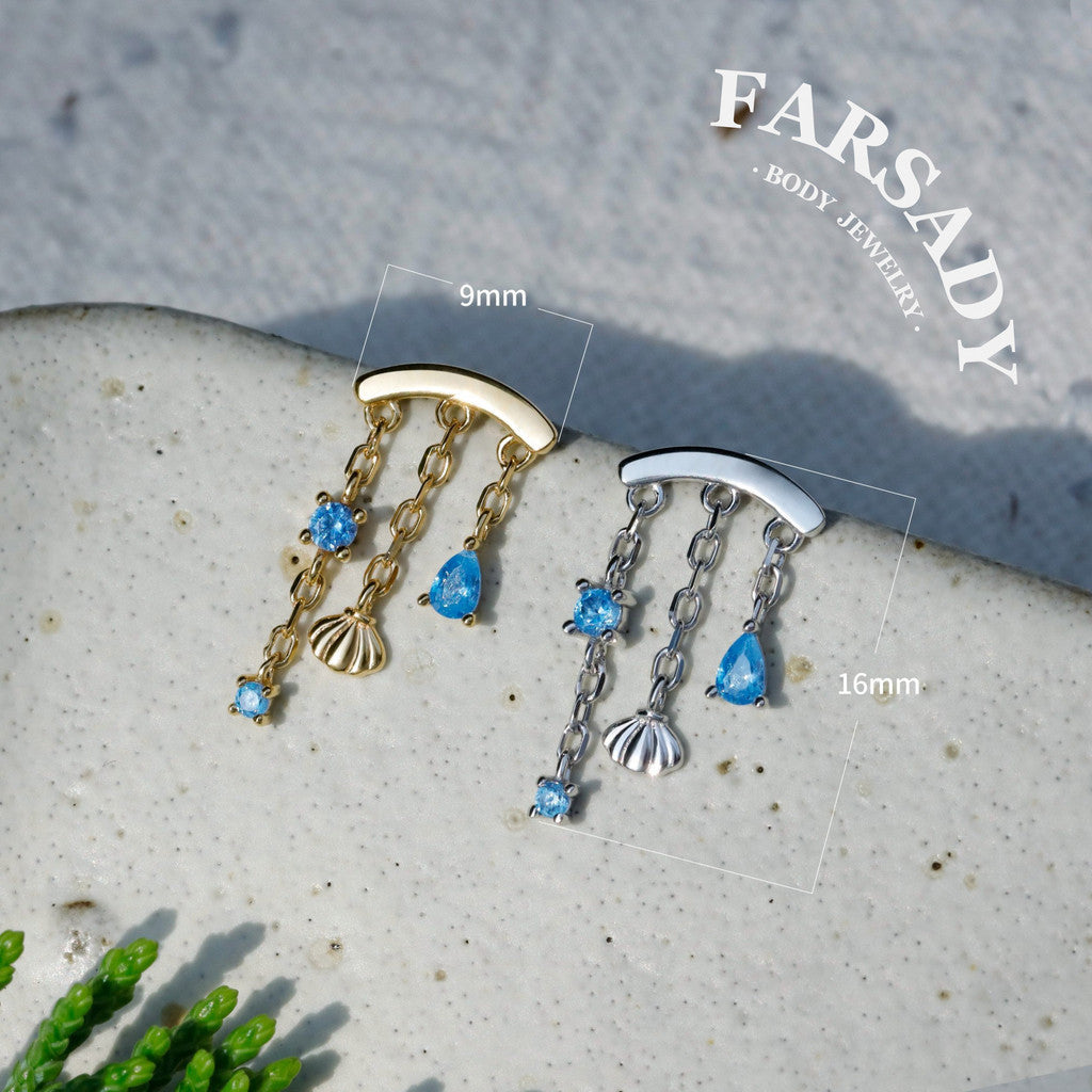 Shell Rain - 925 Silver Threadless Stud / Fits Cartilage Helix Tragus Lobe Earring