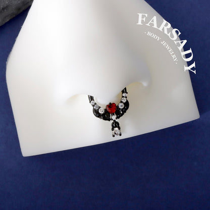 16G 316L Skull&Heart Setpum Ring| Septum Clicker Gold| Gothic Daith Piercing| Dangle Daith/Helix/Tragus Hoop Earring| Halloween Gift Idea