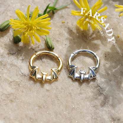 16G Bat Septum Ring Hinged Daith Earring Shine Nostril Clicker Nose Hoop Silver Gold Black Colors Daily Wear Piercing Jewelry Individually Packaged Gift for Her