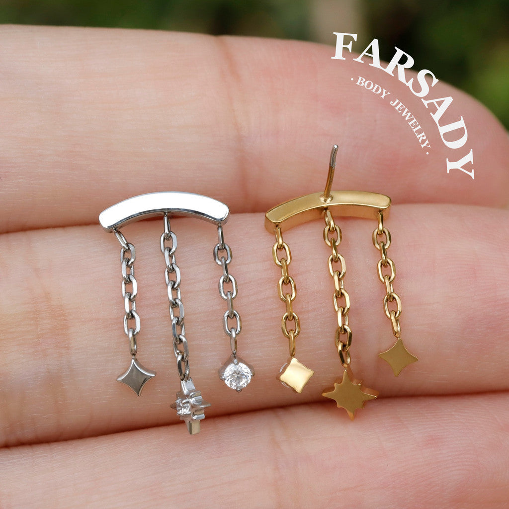North Star Dangle Hidden Helix Threadless Earring, 316L Implant Steel Push in Stud, Flat Back Floating Helix Piercing Jewelry, 16G/18G/20G