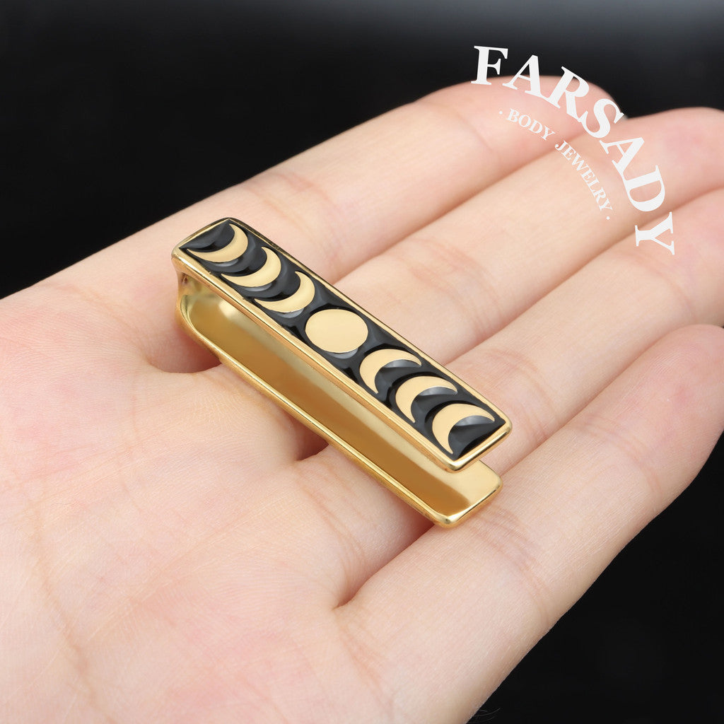 Moon Phase Ear Weights 0G 7mm Silvery Steel Ear Hanger Ear Stretched Jewelry Weighted Dangle Lobe Weights Piercing Ear Plug Gauges Ear Expander Fashion Body Jewelry