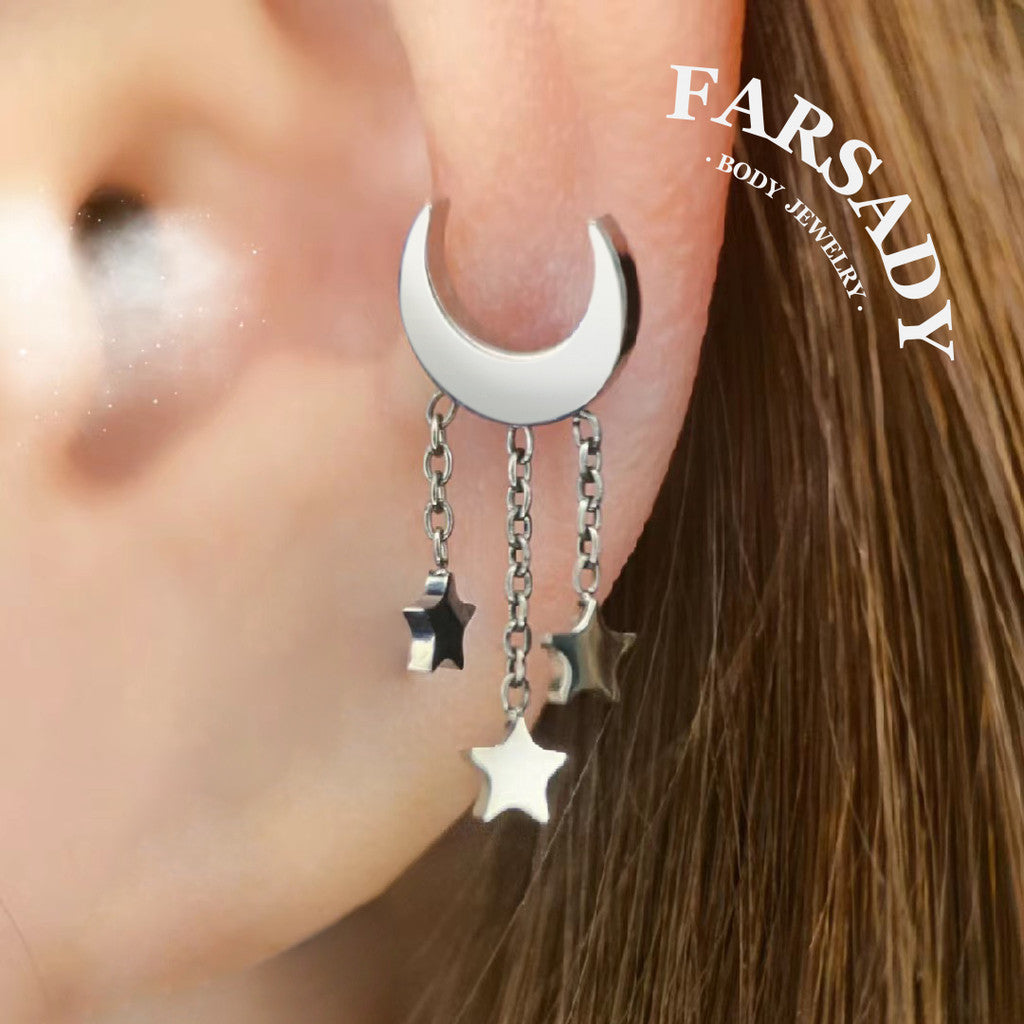 Moon Star Tassel - F136 Titanium Internally Threaded Stud / Fits Cartilage Helix Tragus Lobe Piercing