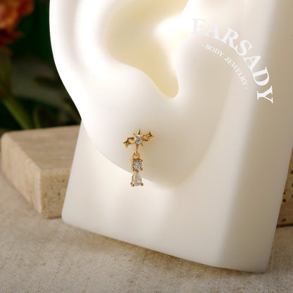 Starfall - 925 Silver Threadless Stud / Fits Cartilage Helix Tragus Lobe Earring
