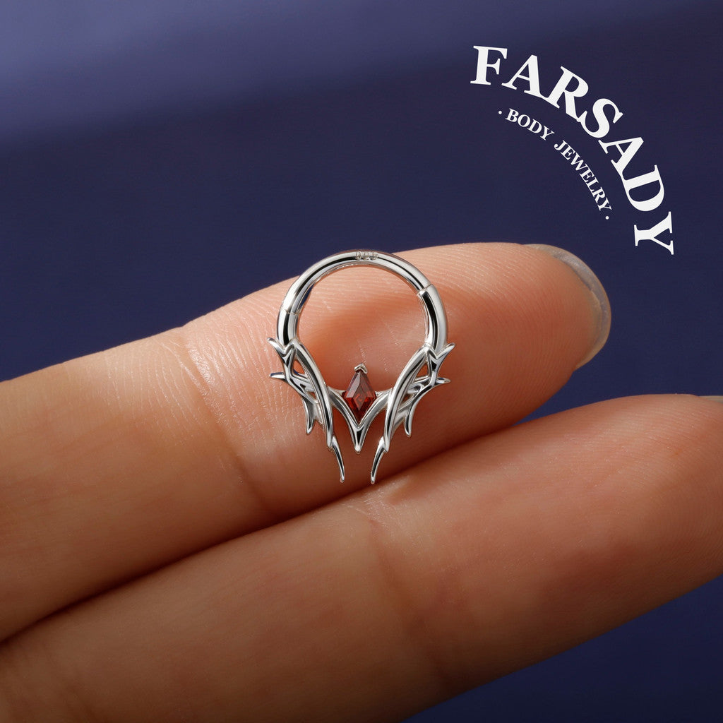 Crimson Spire - 925 Silver CZ Hinged Clicker Hoop / Fits 16G Septum Ring Helix Conch Daith Earring