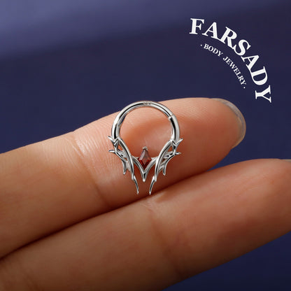 Crimson Spire - 925 Silver CZ Hinged Clicker Hoop / Fits 16G Septum Ring Helix Conch Daith Earring