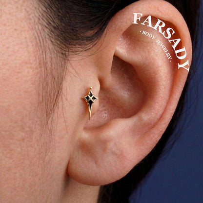 Noir Pole - 925 Silver Threadless Stud / Fits Cartilage Helix Tragus Lobe Nostril Piercing