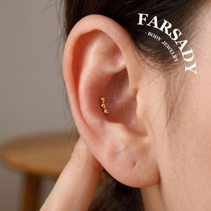 Triple Hearts - 925 Silver Threadless Stud / Fits Cartilage Helix Tragus Lobe Nostril Piercing