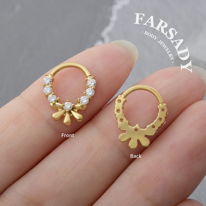 Petal Halo - 316L Hinged Clicker Hoop / Fits 16G Septum Ring Helix Conch Cartilage Earring