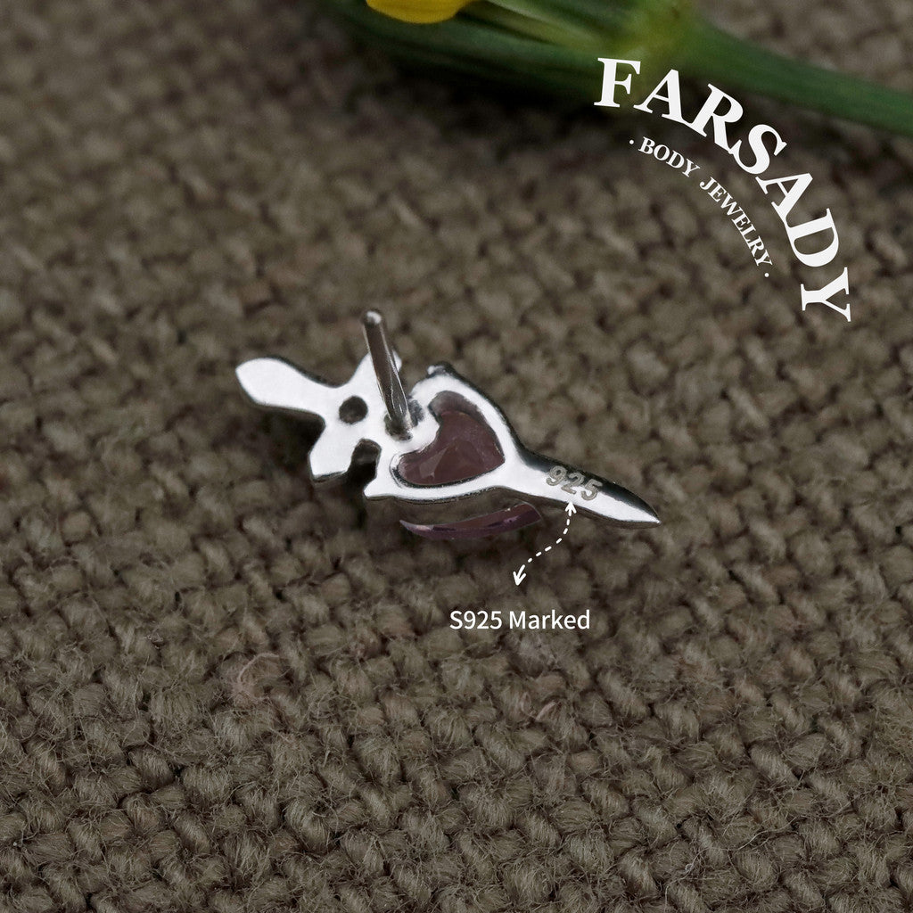 Amethyst Blade - Sterling Silver Push In Stud / Fits Cartilage Helix Tragus Lobe Earring  Nose Stud