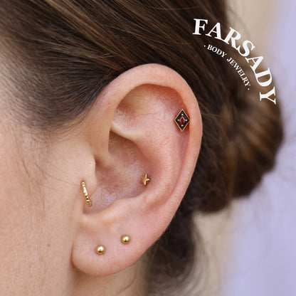 Crimson Rhomb - 925 Silver Threadless Stud / Fits Cartilage Helix Tragus Lobe Nostril Piercing