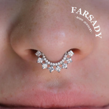 Diamond Spire - F136 Titanium Hinged Clicker Hoop / Fits 16G Septum Ring Helix Conch Cartilage Earring
