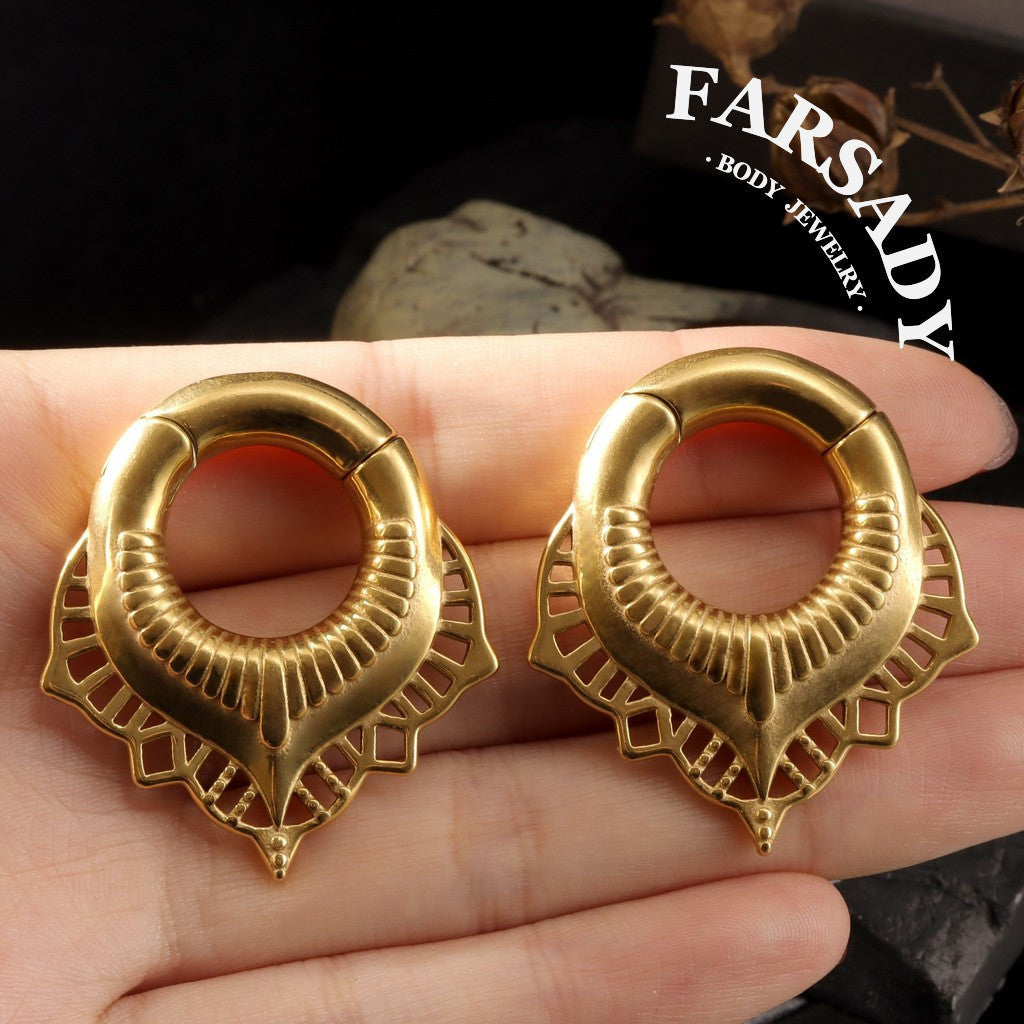 Lotus Filigree - 316L Magnetic Hinged Ear Weights / Fits 3G 2G Stretched Ear Lobes Tunnels Plugs