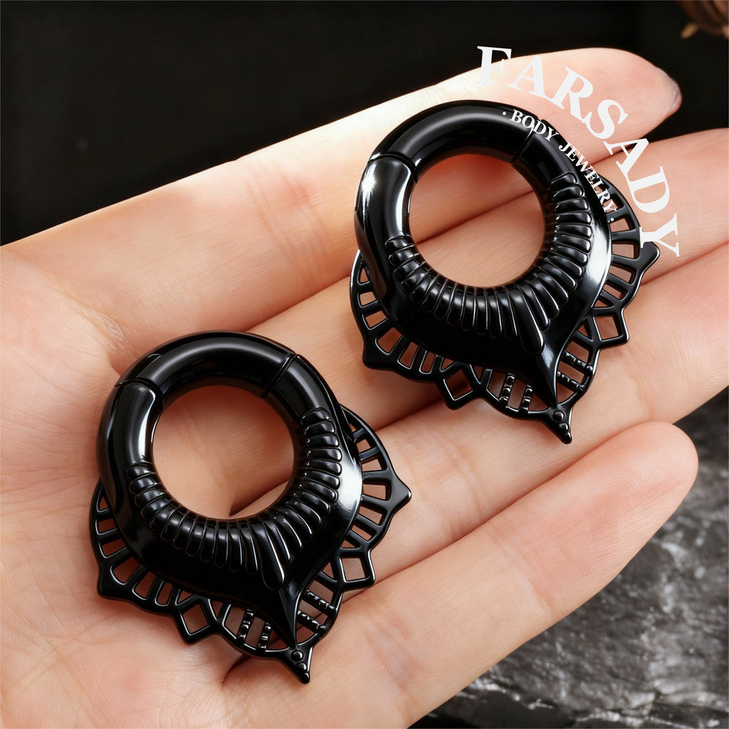 Lotus Filigree - 316L Magnetic Hinged Ear Weights / Fits 3G 2G Stretched Ear Lobes Tunnels Plugs