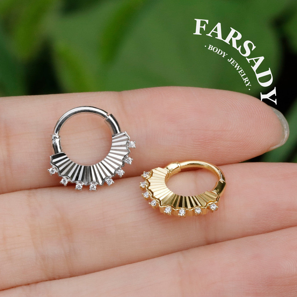 Sterling Silver Moissanite Septum Ring Sterling Silver Plated 18K Gold/Original Design Flower Septum Piercing Jewelry 16G Daith Hoop Earring Helix Tragus