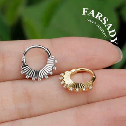 Sterling Silver Moissanite Septum Ring Sterling Silver Plated 18K Gold/Original Design Flower Septum Piercing Jewelry 16G Daith Hoop Earring Helix Tragus