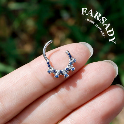 Sterling Silver Original Artisan Septum Ring Peacock Display Inspired, 18K Gold Plated 925 Sterling Silver Daith Clicker Earring, Helix Tragus Piercing Hoop