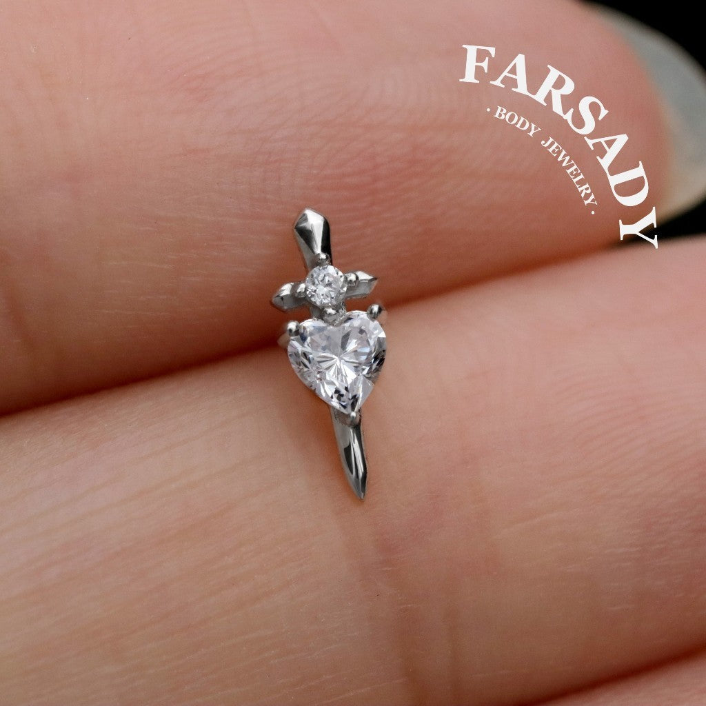 Valor Heart - Sterling Silver Push In Stud / Fits Cartilage Helix Tragus Lobe Earring  Nose Stud / Threadless Flat Back Piercing, Daily Wear Elegant Jewelry, Perfect for Gift