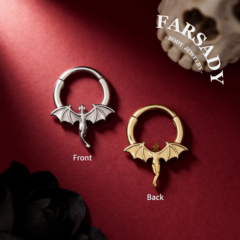 Flying Dragon - 316L Hinged Clicker Hoop / Fits 16G Septum Ring Helix Conch Cartilage Earring
