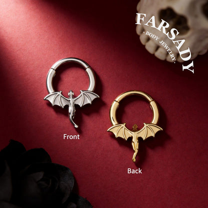 Flying Dragon - 316L Hinged Clicker Hoop / Fits 16G Septum Ring Helix Conch Cartilage Earring