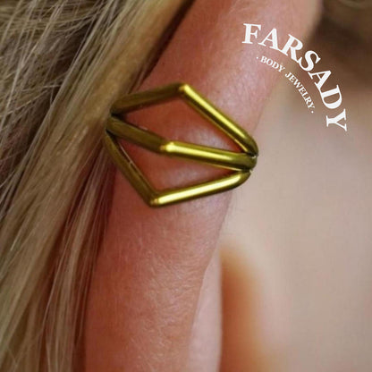 Triple Golden Vortex - ASTM F136 Titanium Hinged Clicker Hoop / Fits 16G Septum Ring Helix Conch Cartilage Earring