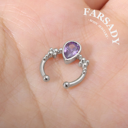 Amethyst Droplet Arc - 316L Fake Nose Ring C-Hoop Piercing / Fit Non-Pierced Septum Ring