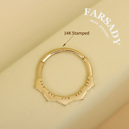 Floral Edge - Solid 14K Gold Hinged Clicker Hoop / Fits 16G Septum Ring Helix Conch Cartilage Earring