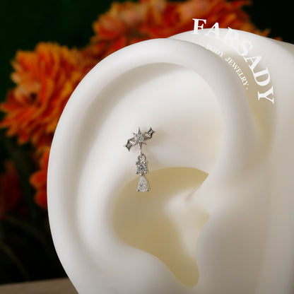 Starfall - 925 Silver Threadless Stud / Fits Cartilage Helix Tragus Lobe Earring