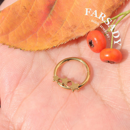 Linked Stars - ASTM F136 Titanium Hinged Clicker Hoop / Fits 16G Septum Ring Helix Conch Cartilage Earring