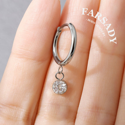 Drop Lume - F136 Titanium CZ Hinged Clicker Hoop / Fits 18G Helix Conch Cartilage Earring