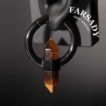Pointed Tiger Eye - 316L Magnetic Hinged Ear Weights / Fits 3G 2G Stretched Ear Lobes Tunnels Plugs