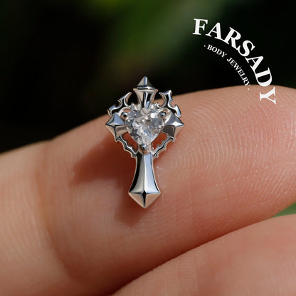 Sacred Heart - 925 Silver Threadless Stud / Fits Cartilage Helix Tragus Lobe Nostril Piercing