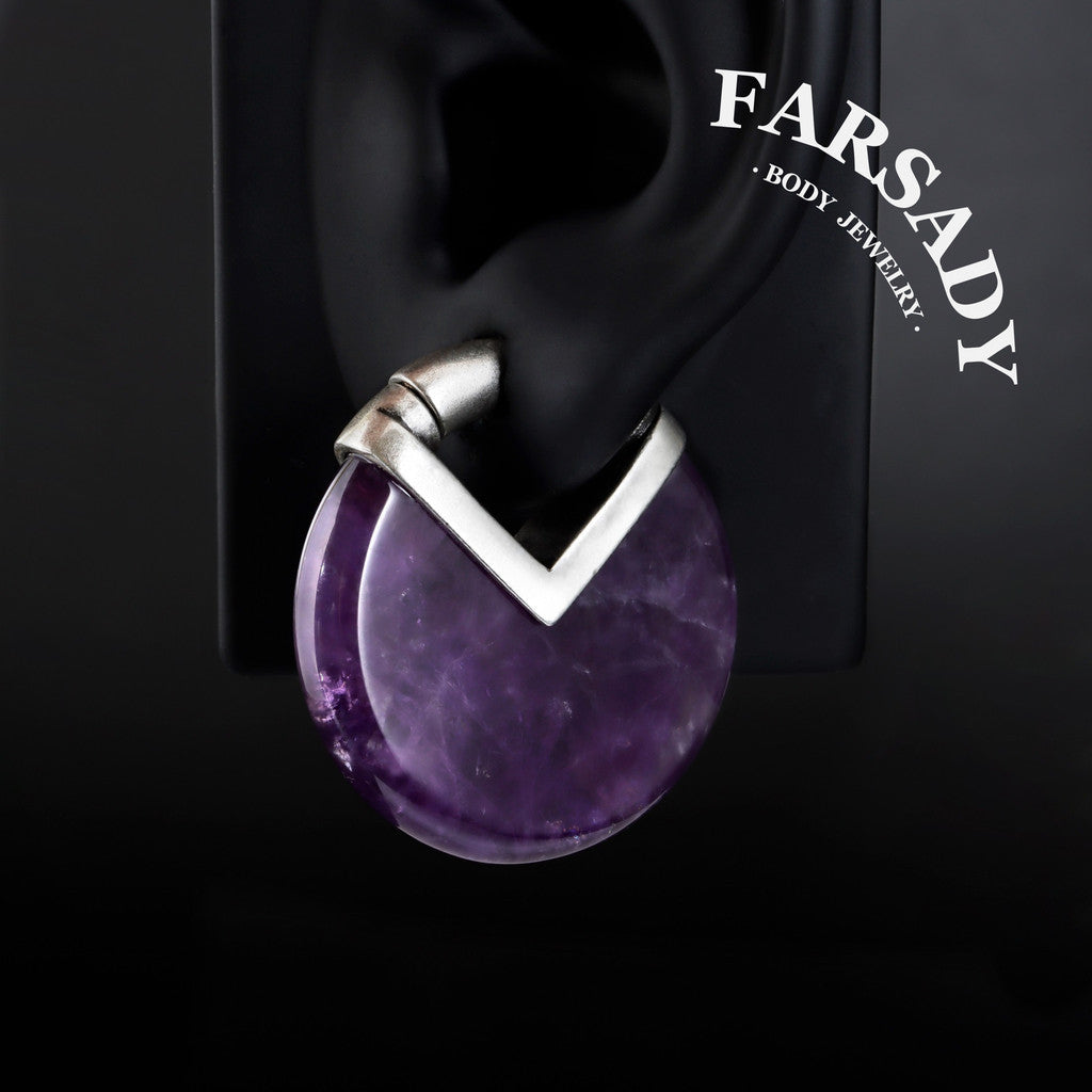 Amethyst Nox - 316L Magnetic Hinged Ear Weights / Fits 3G 2G Stretched Ear Lobes Tunnels Plugs