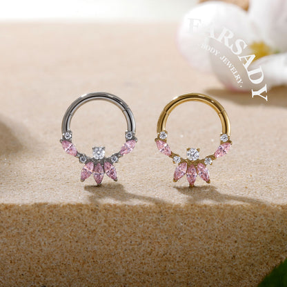 Blossom Petal - F136 Titanium Hinged Clicker Hoop / Fits 16G Septum Ring Helix Conch Cartilage Earring