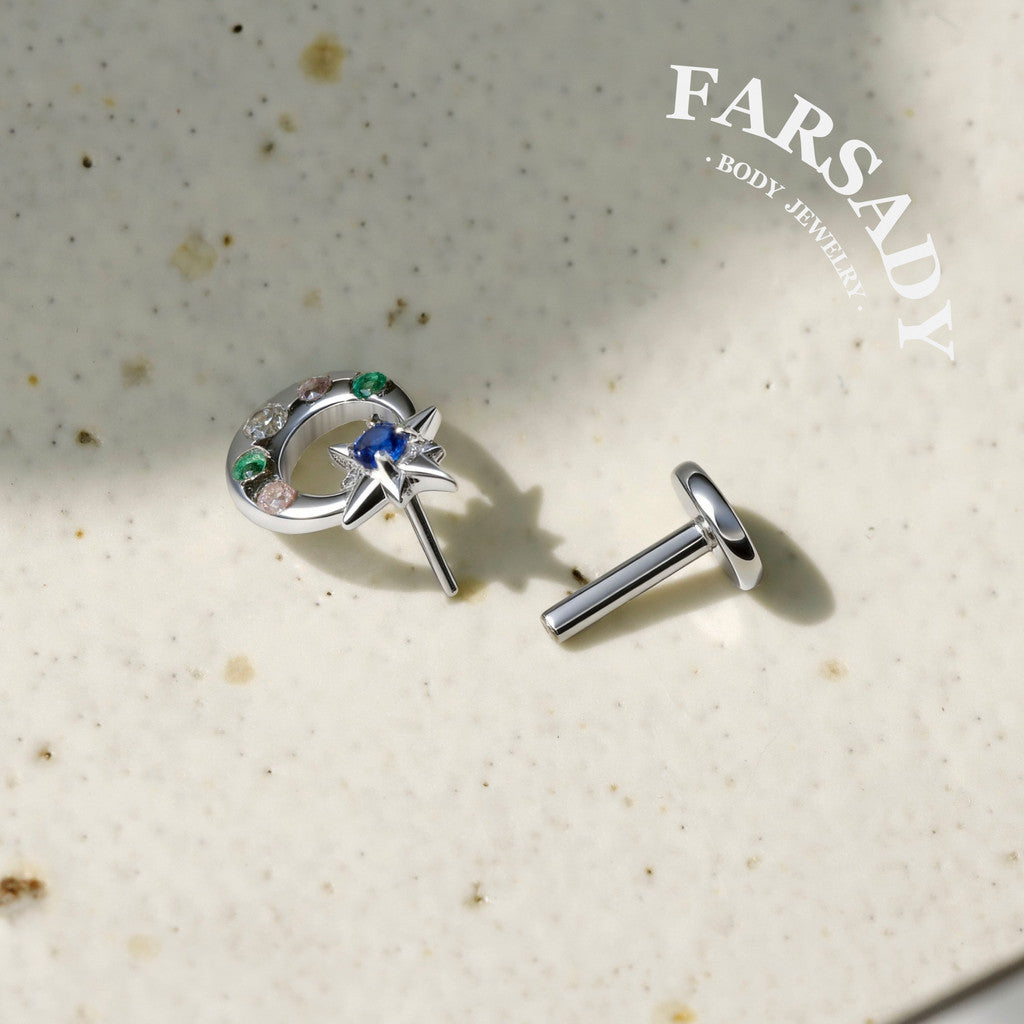 Stellar Halo - 925 Silver Threadless Stud / Fits Cartilage Helix Tragus Lobe Piercing