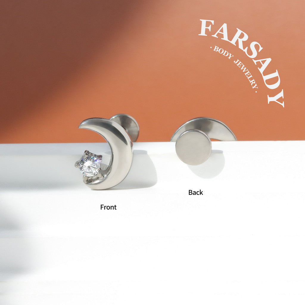 Lunar Spark - F136 Titanium Internally Threaded Stud / Fits Cartilage Helix Tragus Lobe Nostril Piercing
