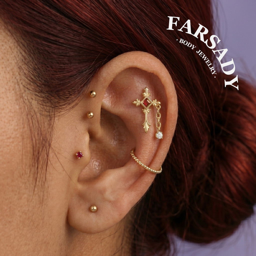 Crimson Creed - 925 Silver Threadless Stud / Fits Cartilage Helix Tragus Lobe Earring