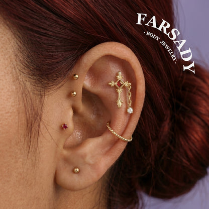 Crimson Creed - 925 Silver Threadless Stud / Fits Cartilage Helix Tragus Lobe Earring