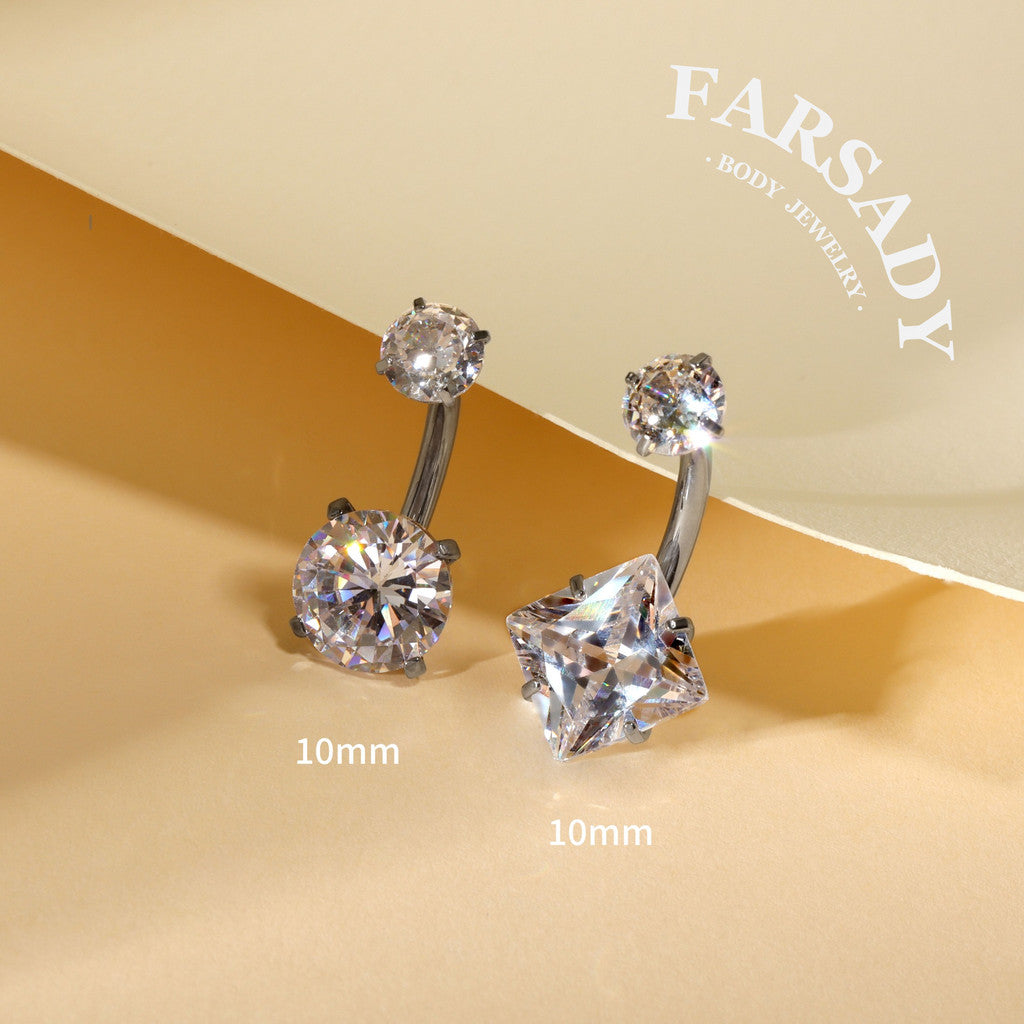 Square & Round Twin - F136 Titanium Internally Threaded Belly Button Ring / Fits 14G Navel Piercing